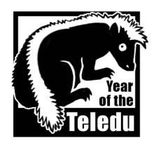 Year of the Teledu logo with a black-and-white badger-like creature