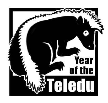 Year of the Teledu logo with a black-and-white badger-like creature
