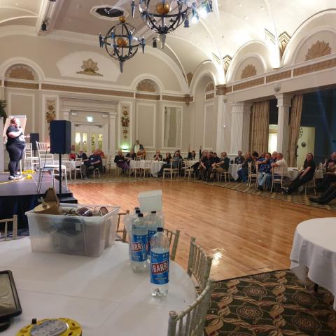 Audience being entertained by Sarah-Jane Judge