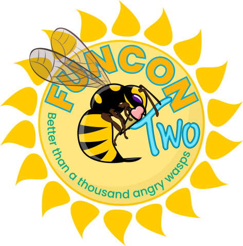 FunCon Logo with Wasp in front of fiery sun