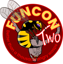 Funcon logo with mythalogical beast, Krampus behind wasp