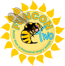 FunCon Logo with Wasp in front of fiery sun